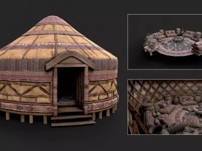 Mongolian Yurt and Interior 2 Low Poly PBR Low-poly 3D model