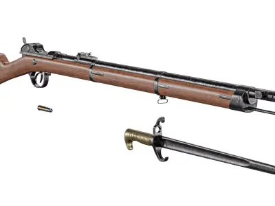Bavarian M1869 Werder rifle with bayonet Low-poly 3D model