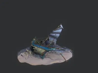rain ship environment assets Four ships at different times Low-poly 3D model