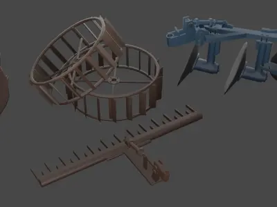 Low-poly local thailand tractor parts model Low-poly 3D model