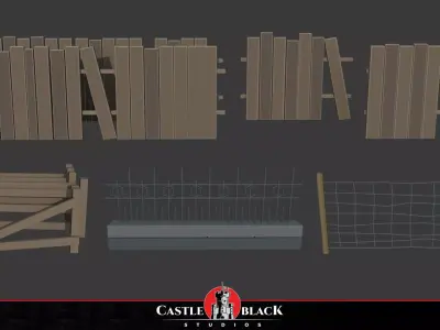 Military Fence Pack Low-poly 3D model