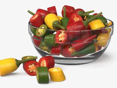 Mixed Chili Peppers in Glass Bowl Multicolor 3D model