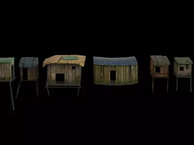 stylized old wood builds Low-poly collection Low-poly 3D model