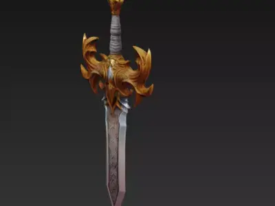 Golden Winged Fantasy Sword - Low Poly Stylized 3D Weapon Low-poly 3D model