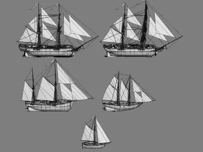 collection sailboats sailing ship Low-poly 3D model