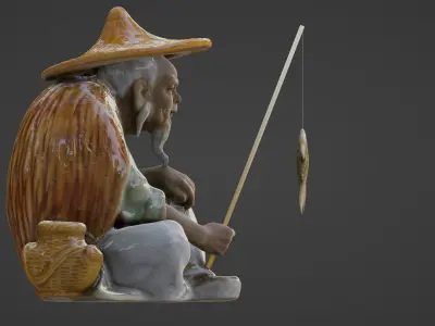 Chinese Mudman Fisherman Figurine Low-poly 3D model
