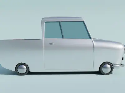 white pickup truck cartoon Free 3D model