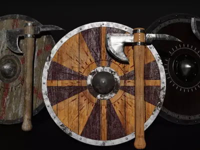 Unique Axe-Shield Low-poly 3D model