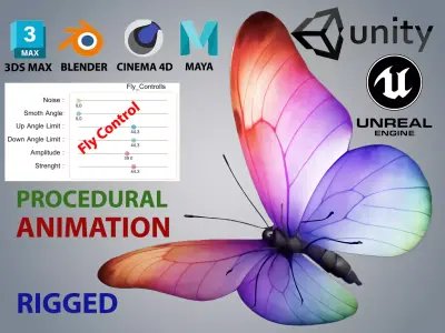 Butterfly with Procedural Animated Low-poly 3D model