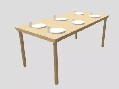 Traditional Dining table with plates glasses 3D model