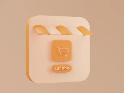 3D Illustration franchise store with supermarket trolley 3D model