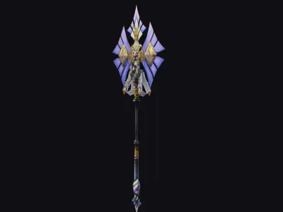 Magical Staff Magic Stick Fantasy Wand Axe Weapon Game Item Low-poly 3D model