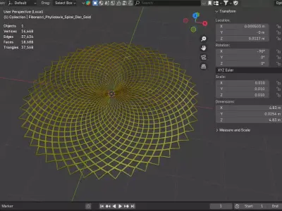 Fibonacci Phyllotaxis Spiral Disc - Gold Metal Low-poly 3D model