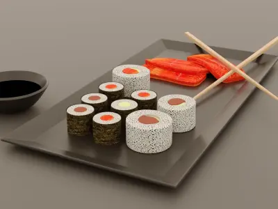 Sushi and Sashimi Low-poly 3D model