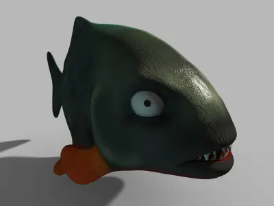 Piranha cartoon piranha model with binding 3D model
