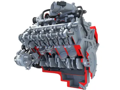 Full and Cutaway V8 Engine 3D model