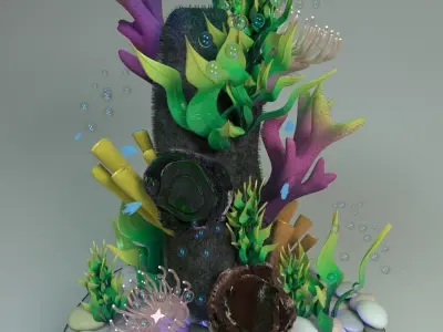 3D aquarium fish tank with plants and rocks 3D model