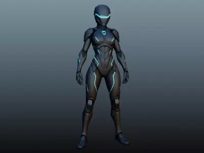 Female robot soldier High-poly model KM-16 3D model