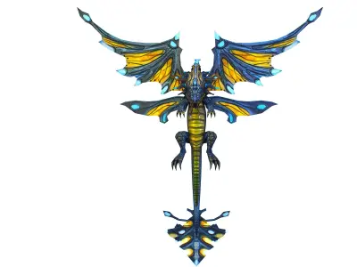 Low Poly Monster Blue Young Winged Dragon Low-poly 3D model