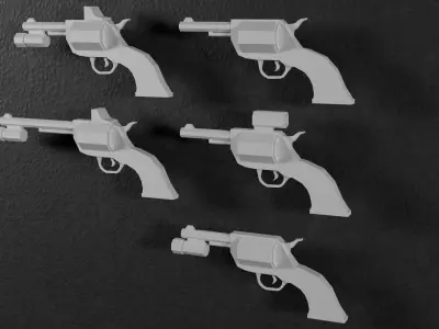 Stylized Low Poly RevolverV2 -5 Variations Game Ready Low-poly 3D model