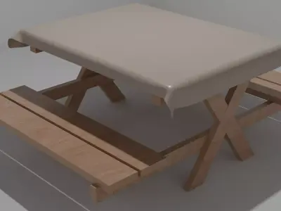 simple wood picnic table 3D model
