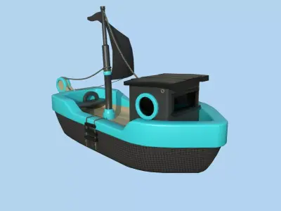 Cartoon Boat 07 - Black Blue - Low Poly Ship Low-poly 3D model