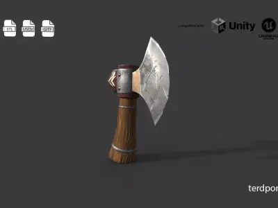 Stylized Fantasy Battle Axe - Low Poly Game Ready Low-poly 3D model