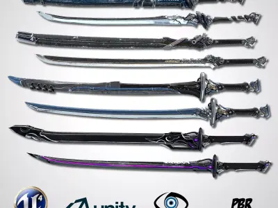 Sci-fi Swords Pack 4 Low-poly 3D model