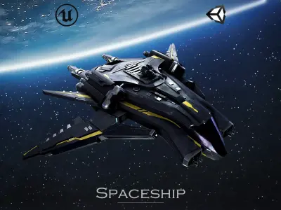 Spaceship Game ready 4k Textures Low-poly 3D model