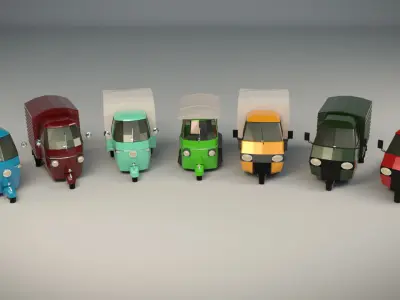 Low Poly Three-Wheeler Pack 3D Model Collection