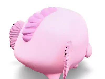 Cute Pink Cartoon Fish Low-poly 3D model