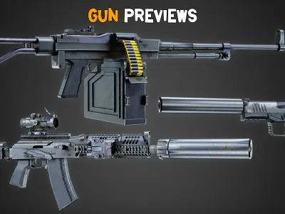 20 Modern Gun and 4K Texture    Vol 11   Low-poly 3D model