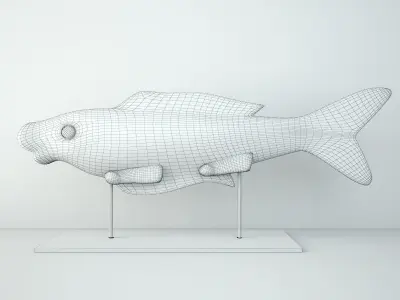 Hand-Carved Painted Fish Figurine 3D model