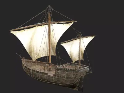 Galeon Medieval Ship Game-Ready Low-Poly 3D Model Low-poly 3D model
