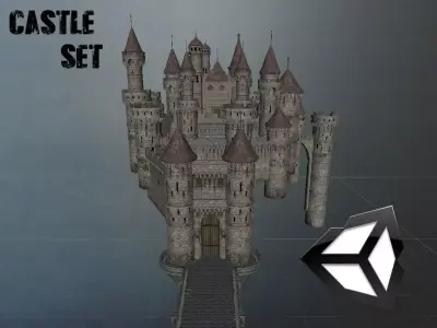 Castle set with towers on top Low-poly 3D model