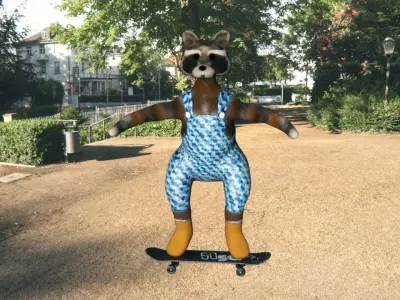 raccoon on a skateboard 3D model