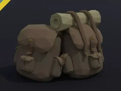 Cartoon fantasy backpack Polygonal Style Low-poly 3D model