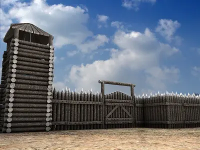 Lowpoly Palisade Construction kit Low-poly 3D model