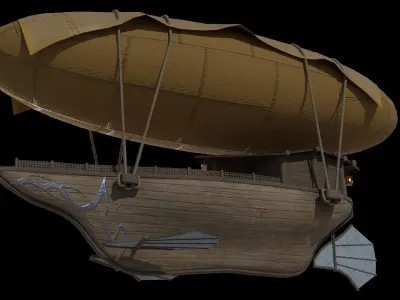 Fantasy Flying Ship Low-poly 3D model