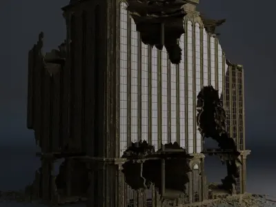 DESTROYED BUILDING CLASSICAL APOCALYPSE WAR RUINED 06 Low-poly 3D model