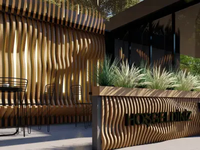 Modern Wavy Wooden Facade 3D Model 3D model