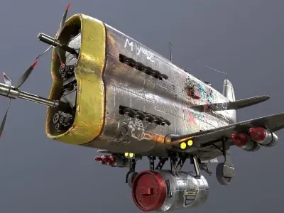 Stylized realistic metal airplane Low-poly 3D model