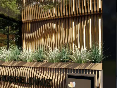 Modern Wavy Wooden Facade 3D Model 3D model