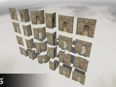 Medieval castle kit Low-poly 3D model