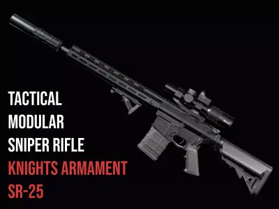 Tactical modular sniper rifle Knights Armament SR 25 Low-poly 3D model