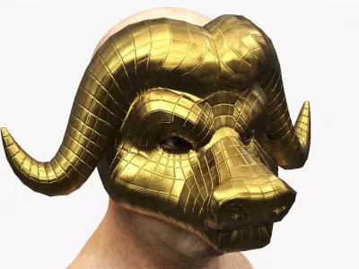 Geometric Bull Head Mask Gold on Head 3D model