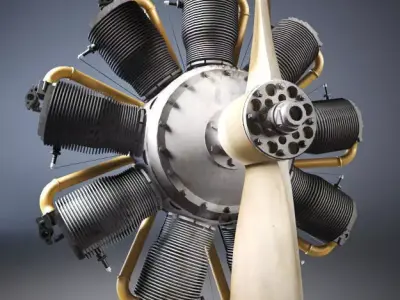  Airplane radial engine and propeller  3D model