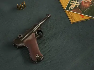 World War II - Luger P08 - PBR and Game Ready Low-poly 3D model