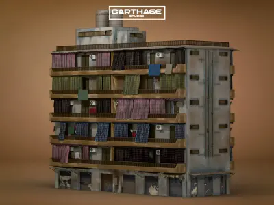 Arabic Neoclassical Mid-Rise Apartment with Balconies Shops Low-poly 3D model