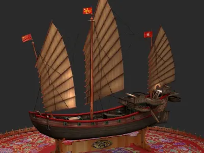 Chinese junk ship Low-poly 3D model